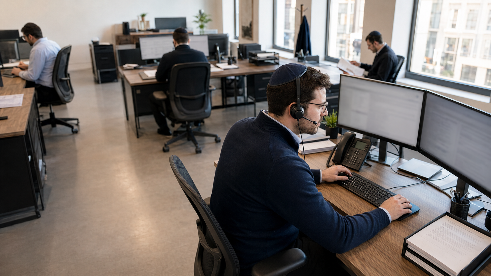 A Mega Canadian employee working at a Montreal office desk