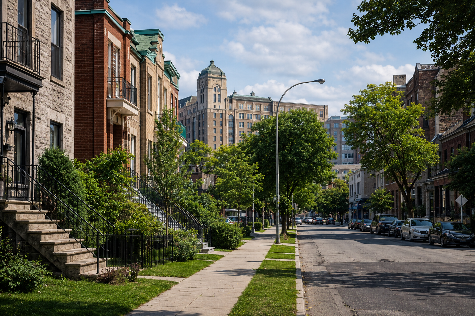 A tree-lined Montreal street near Mega Canadian's office