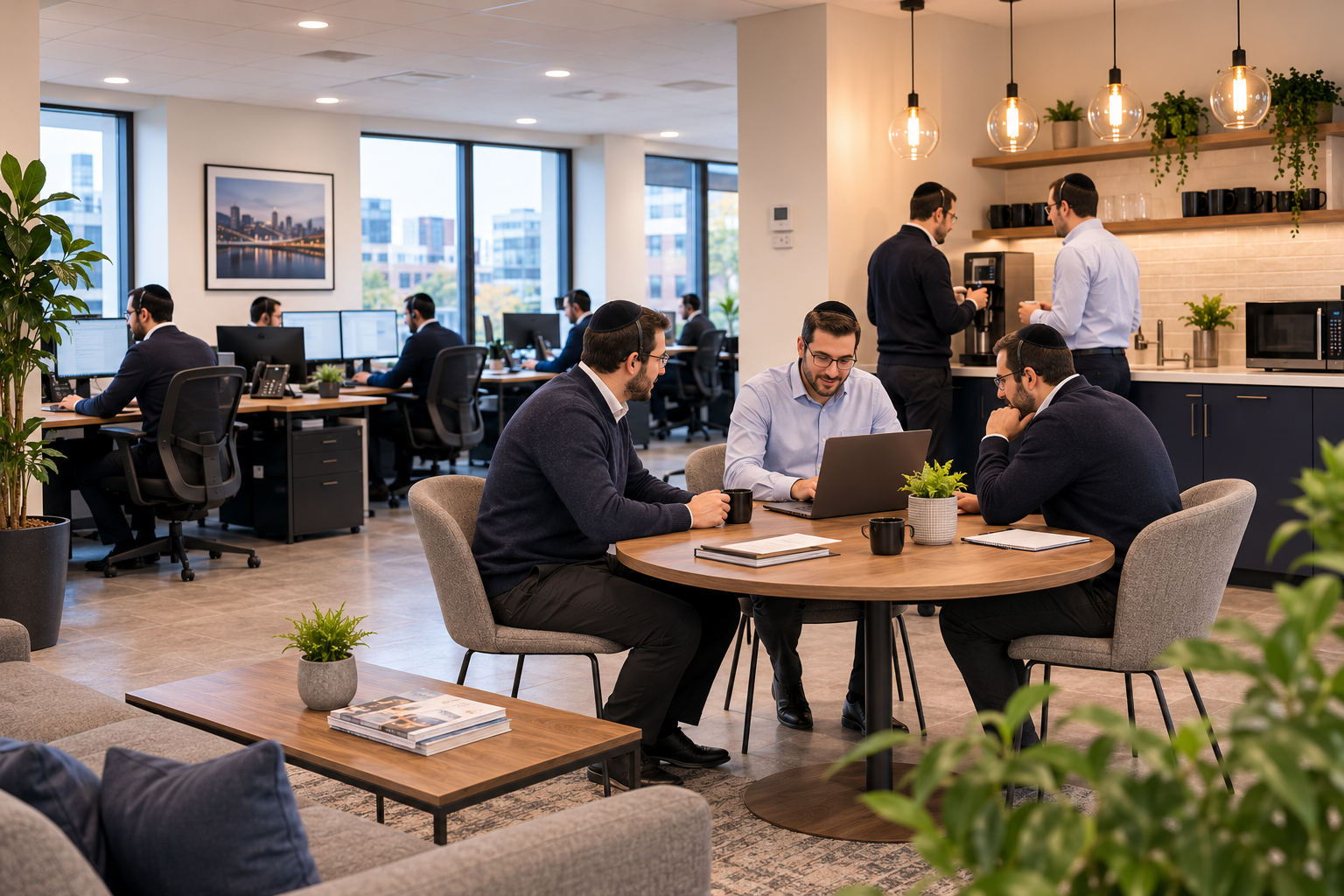Mega Canadian's Montreal office — shared workspace and lounge area